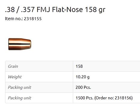 GECO BULLETS .357 158GR FMJ - FLAT NOSE