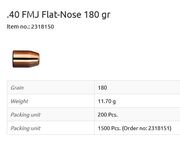 GECO BULLETS .401 180GR FMJ - FLAT NOSE