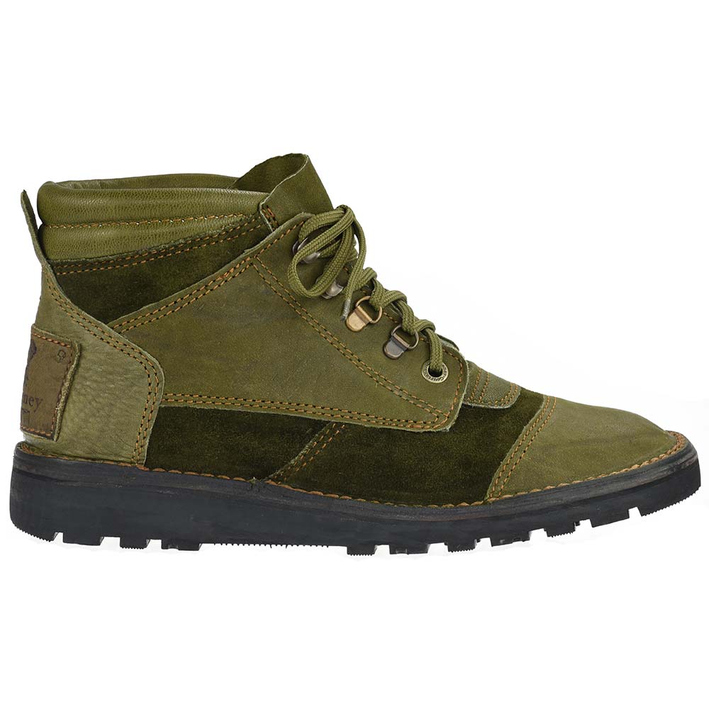 Courteney Impi boots in olive suede with leather facing