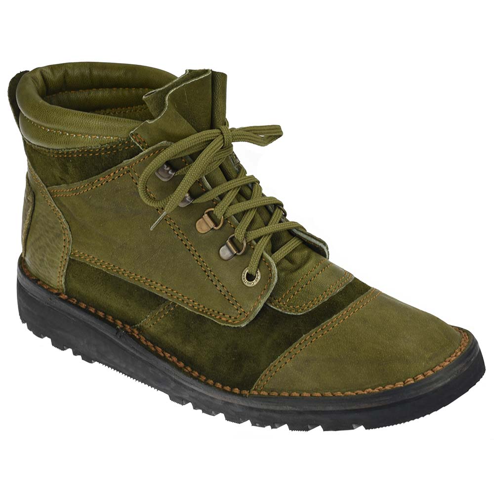 Courteney Impi boots in olive suede with leather facing