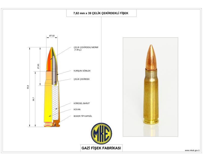 7.62 mmx39 CARTRIDGE WITH STEEL CORE