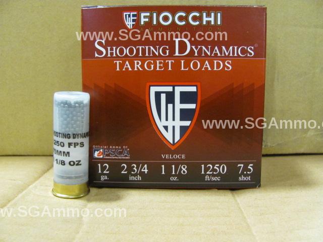25 Round Box - 12 Gauge Target Load Number 7.5 size shot - 1.125 OZ - 1250 FPS by Fiocchi - 12SD18X7