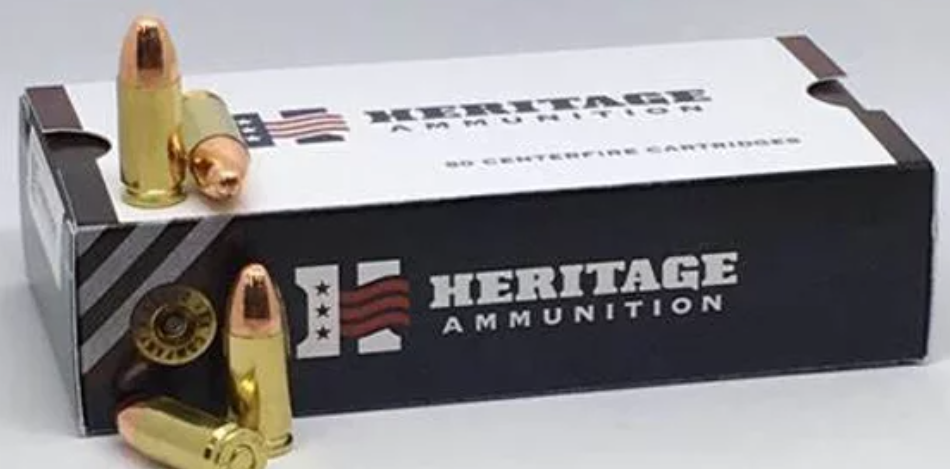 Heritage 9mm factory brass FMJ ammo