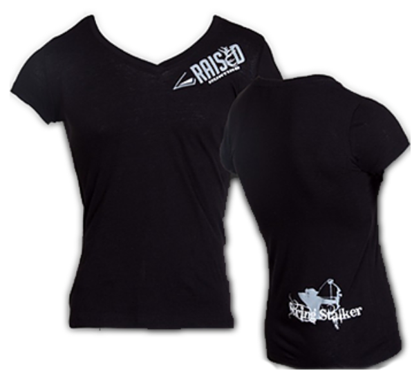 Raised Outdoors Women's V-Neck Black Original Raised Hunting Logo T-Shirt