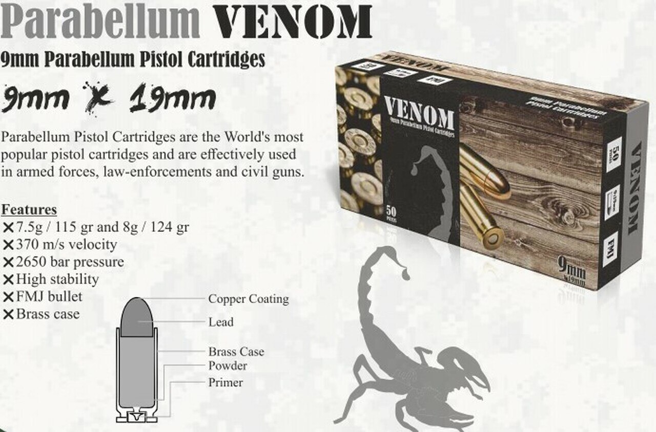 Venom 9mm 115 Grain FMJ 50 Rounds