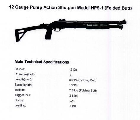 12 GAUGE PUMP ACTION SHOTGUN MODEL HP9-1 (FOLDED BUTT)